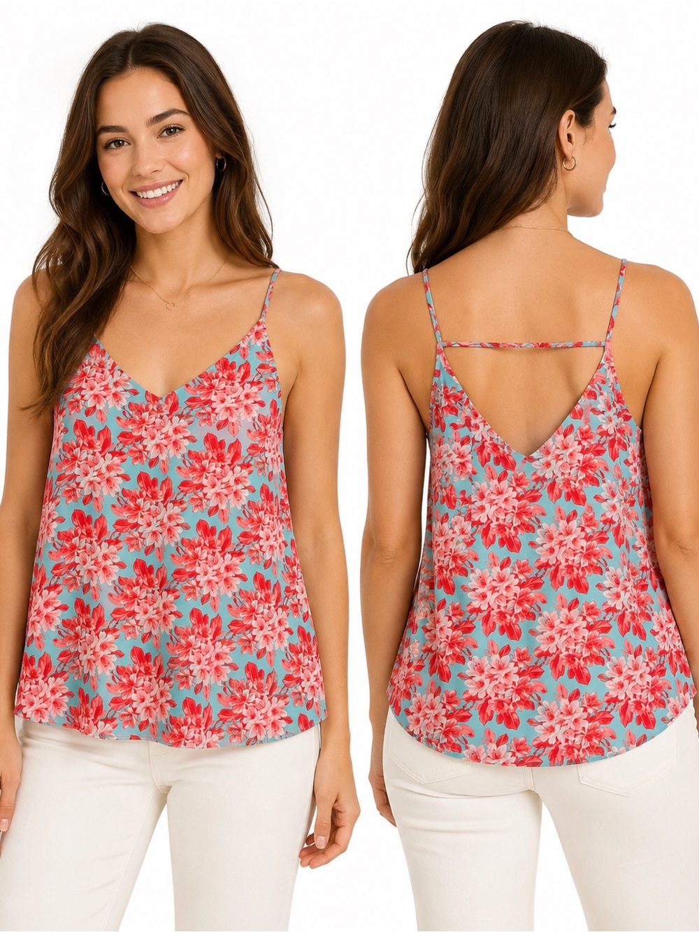 LOFT Floral Spaghetti Strap Swing Tank Top Size Large